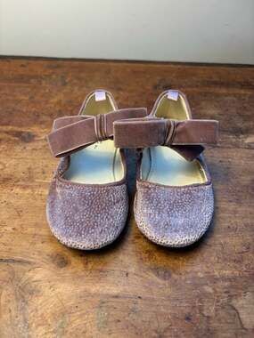 Baby Gap Toddler Girl Pink Velvet Glitter Mary Jane Flats with Bow Size 7